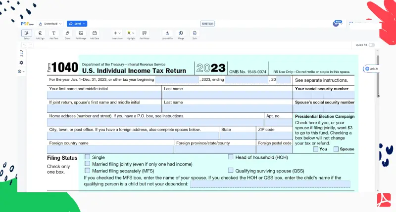 1040 Form screenshot